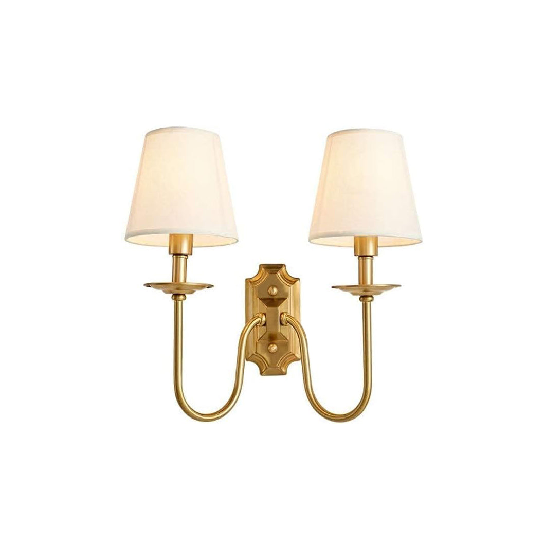 Fabric Sconce with Two Arms for Bedroom & Living Room – Brass Finish, Soft White Shades, E12/E14 Socket, Hardwired, 110-120V, Covers 54-108 | Thomler