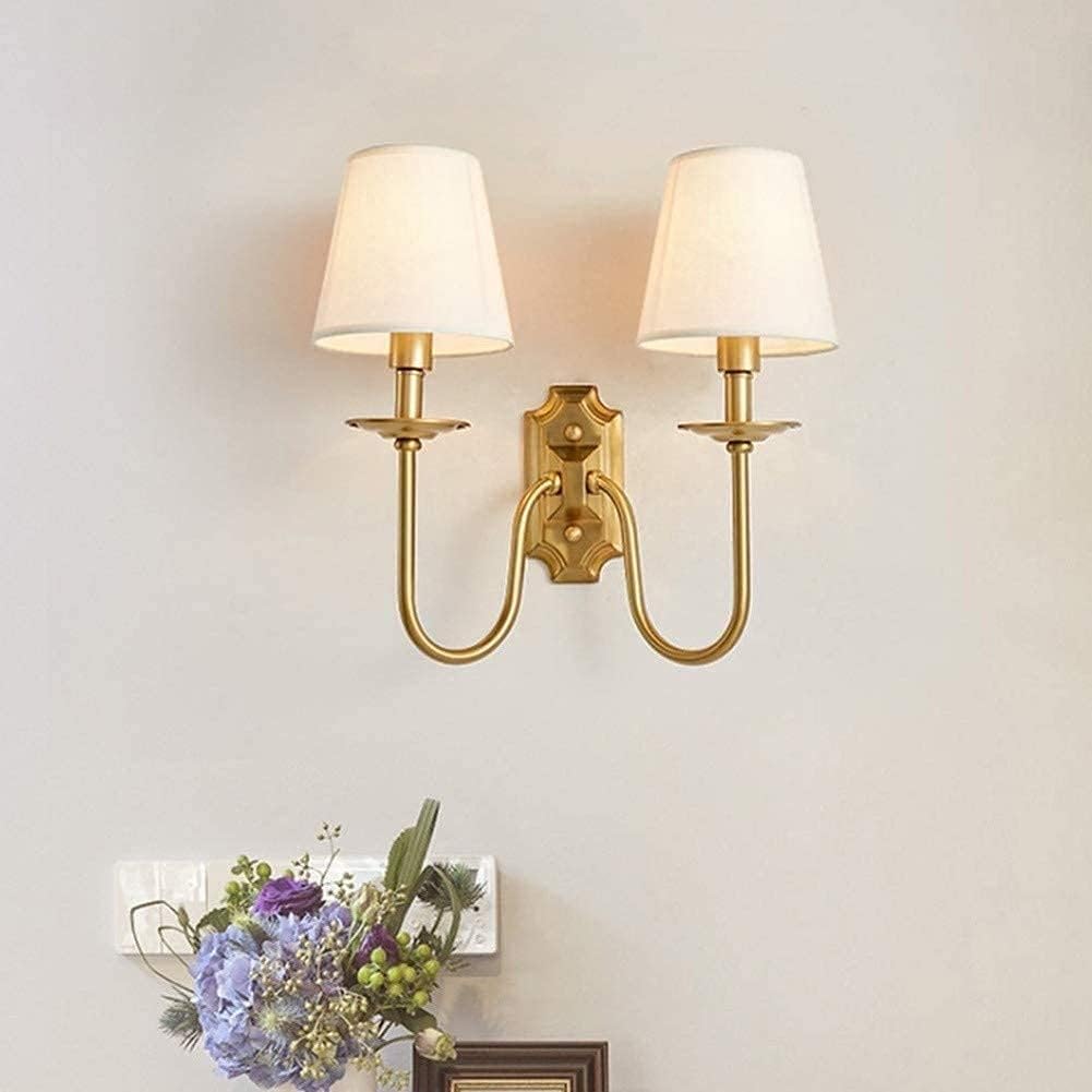 Fabric Sconce with Two Arms for Bedroom & Living Room – Brass Finish, Soft White Shades, E12/E14 Socket, Hardwired, 110-120V, Covers 54-108 | Thomler