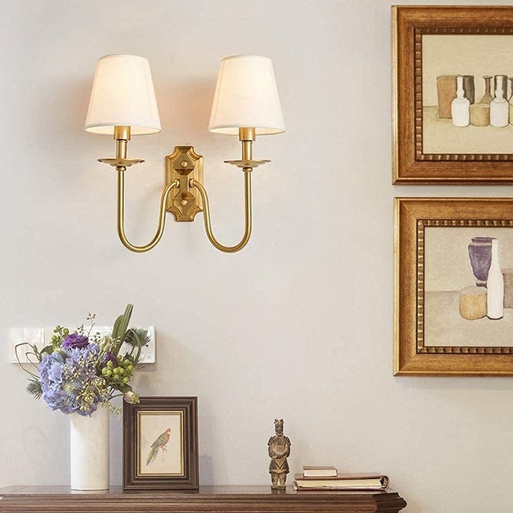 Fabric Sconce with Two Arms for Bedroom & Living Room – Brass Finish, Soft White Shades, E12/E14 Socket, Hardwired, 110-120V, Covers 54-108 | Thomler