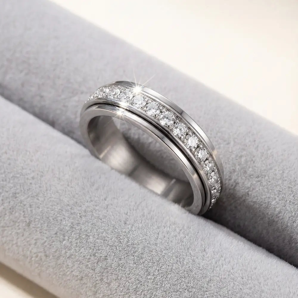 Spinner-Ring mit Zirkonia-Steinen – Anti-Stress-Fidget-Band aus Edelstahl für Damen & Herren in Silber, Roségold oder Gold