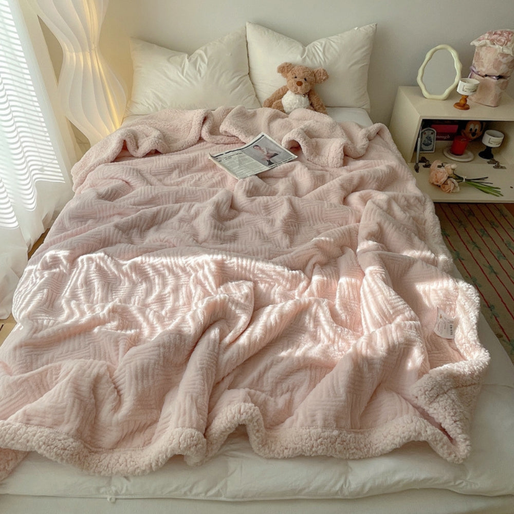 Reversible Double-Sided Plush Throw Blanket with Textured Weave – Soft Microfiber for Couch & Bed