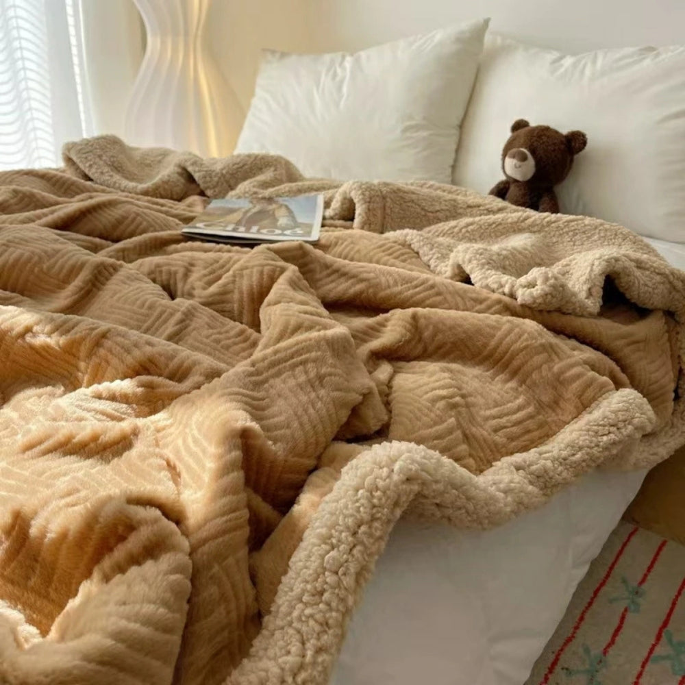 Reversible Double-Sided Plush Throw Blanket with Textured Weave – Soft Microfiber for Couch & Bed
