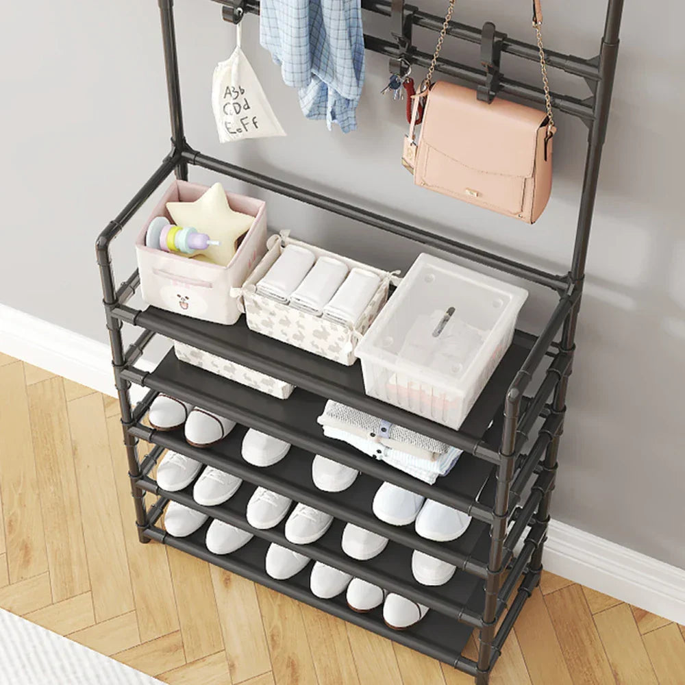 Vertical Entryway Organizer 67 in Tall Steel Frame Hallway Stand Five-Tier Footwear Storage Multi-Level Design for Apartments Coats Bags Acc | Thomler