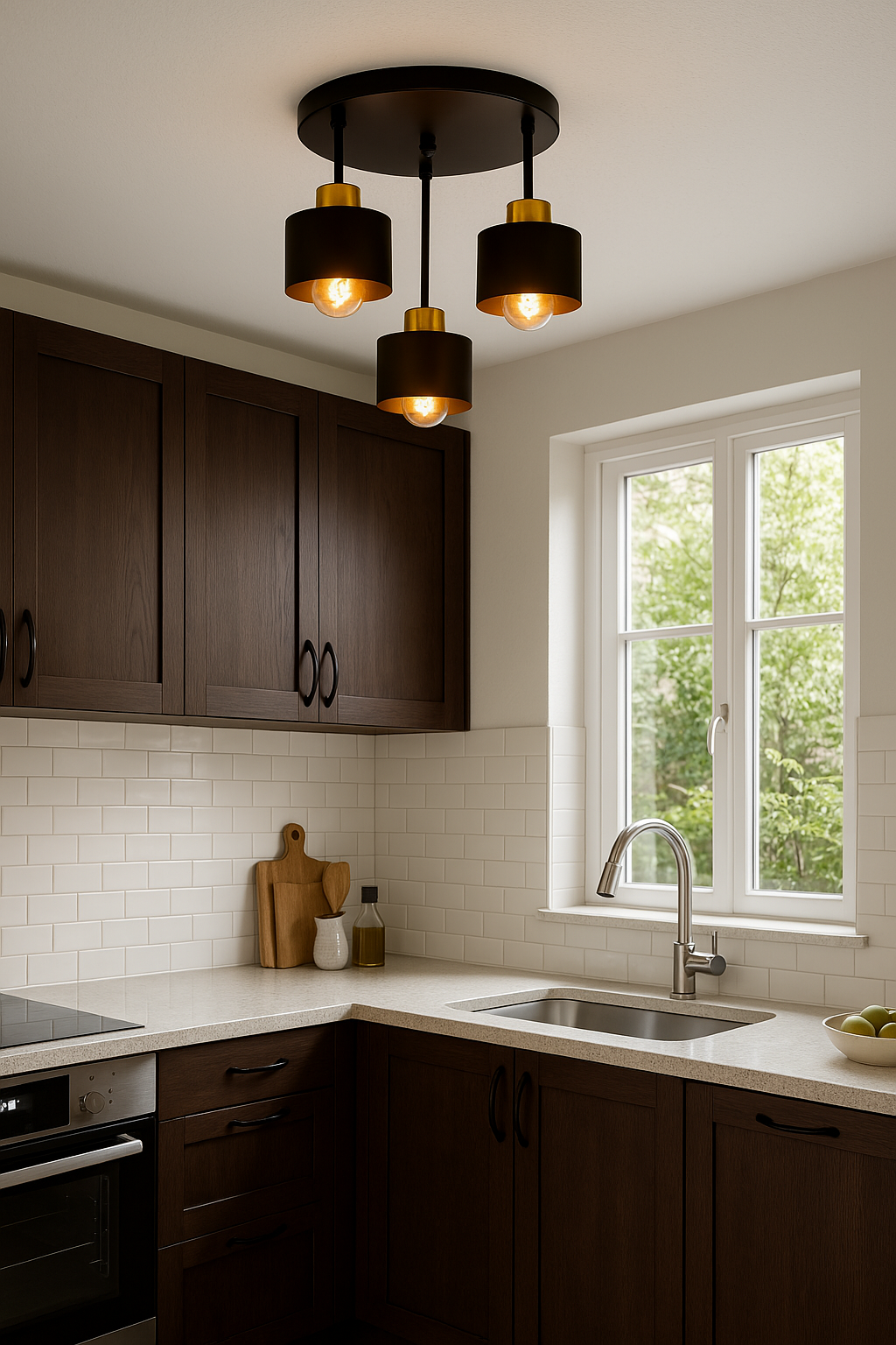 Three-Light Flush Mount Fixture Steel 12-Inch Black Gold Ceiling Lamp E27 for Dining Room Bedroom Hallway Modern Industrial Home Lighting | Thomler