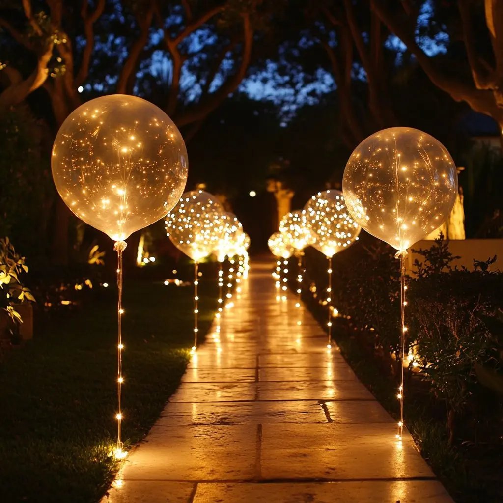 Verlichte transparante ballonnen met warm witte LED-lichtsnoeren, 45 cm, set van 10, op batterijen, voor verjaardagen, bruiloften, babyshowers, tuinfeestjes | Thomler