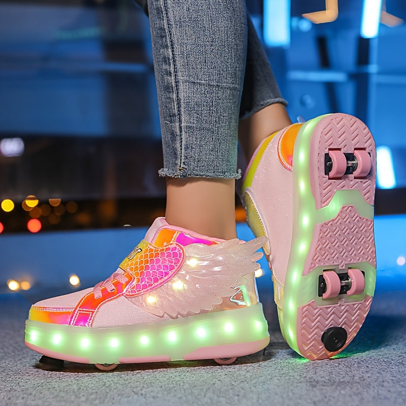 LED-Rollschuh-Sneaker mit Flügeln, USB-wiederaufladbar, für Mädchen, Kinder, Jugendliche und Jungen, Outdoor-Sportschuhe mit Rollen