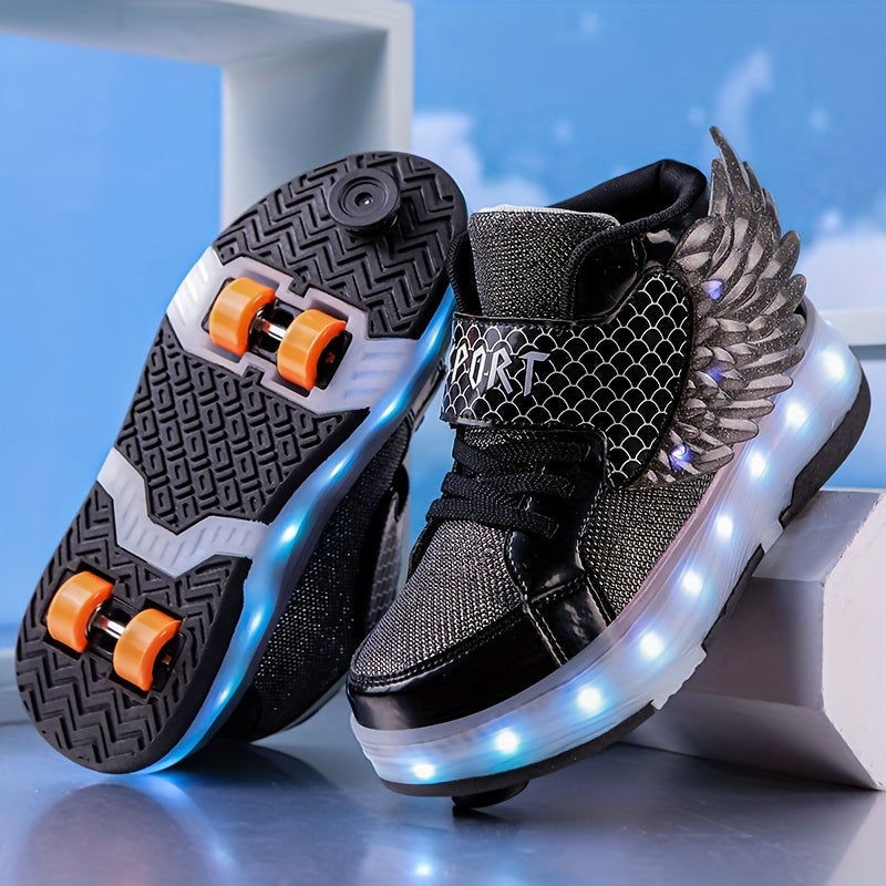 LED-Rollschuh-Sneaker mit Flügeln, USB-wiederaufladbar, für Mädchen, Kinder, Jugendliche und Jungen, Outdoor-Sportschuhe mit Rollen
