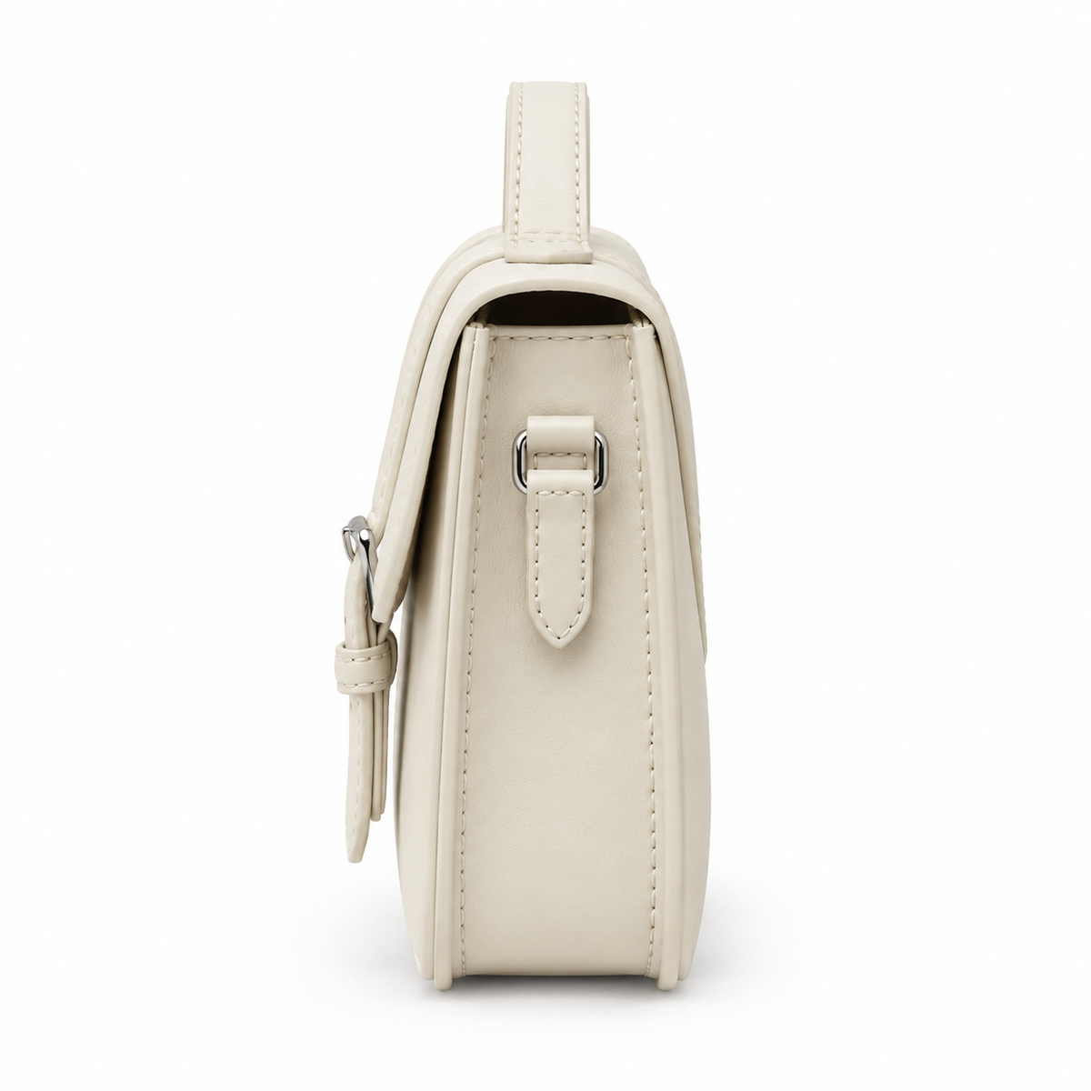 Cream Satchel Bag 10 in – Structured with Buckle Closure