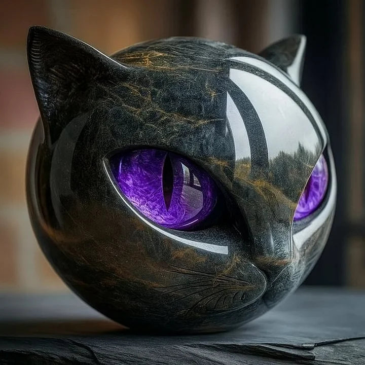 Glänzende Harz-Katzenfigur mit faszinierendem Blick – Dekorative Katzenstatue für Schreibtisch, Regal & Wohnzimmer – Moderne Tierskulptur A