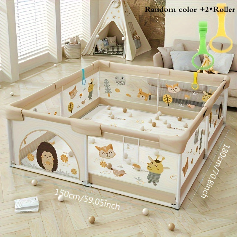 Cushioned Baby Play Yard with Animal Prints for Safe Indoor & Outdoor Exploration | Thomler