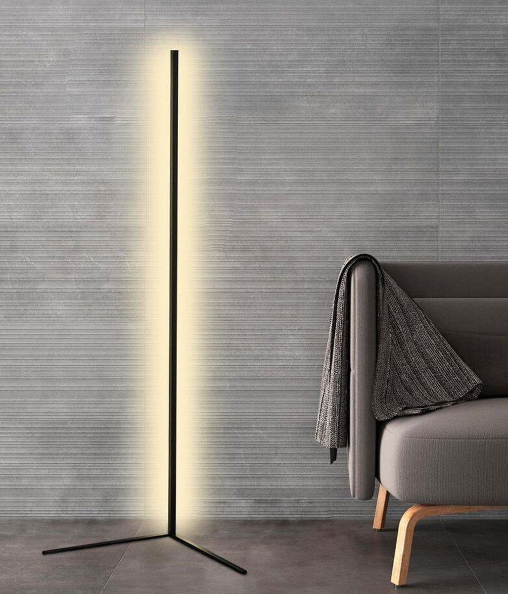 Wireless Remote LED Uplight with Adjustable Brightness for Bedroom, Living Room & Study Spaces | Modern Tall Pole Lamp in Black | Thomler
