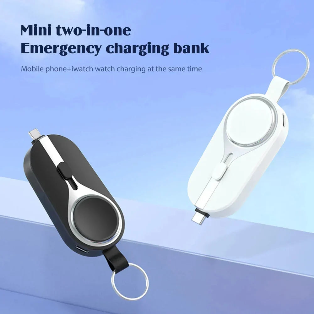 Clip-On Portable Power Bank with Wireless Charging Pad for Smartphones and Smartwatches, Lightweight Keychain Battery Pack with Carabiner At | Thomler