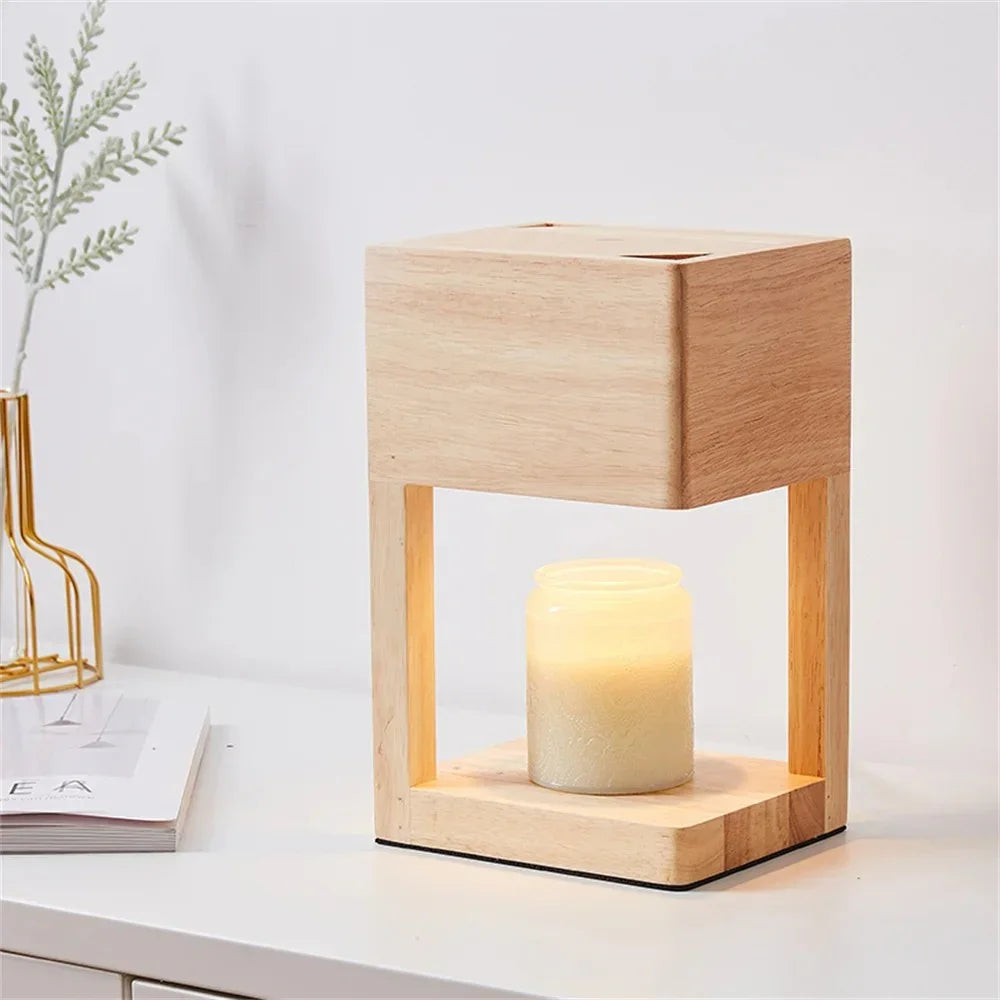 Houten Kaarsenwarmer-lamp 10 inch hoog, nachtkastje accentverlichting voor slaapkamer woonkamer gezellig interieur | Thomler