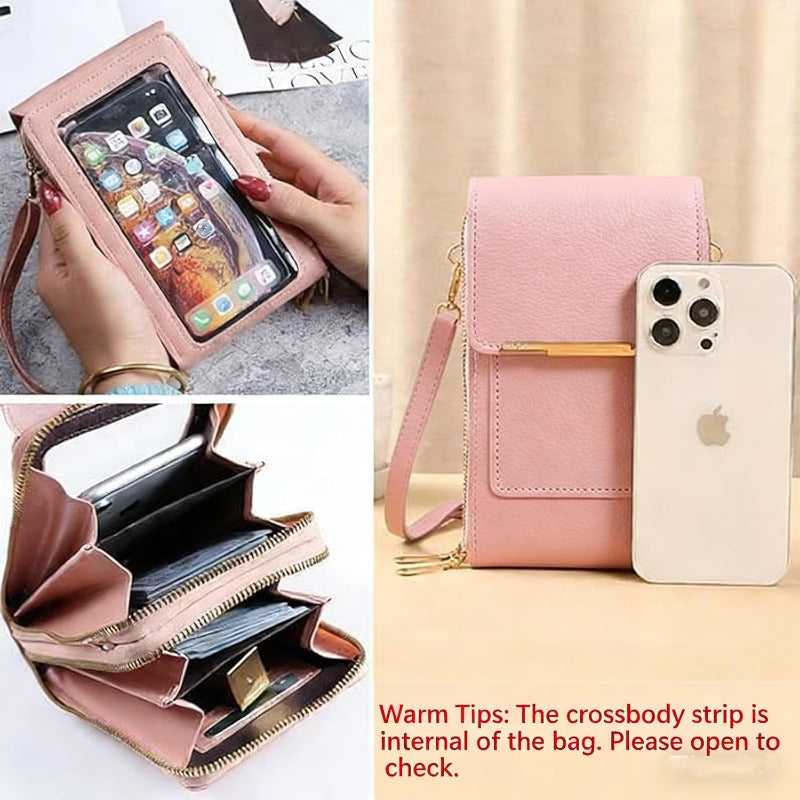 Touchscreen Crossbody Phone Wallet with RFID Blocking for Cards & Cash – Waterproof PU Leather Mini Purse Holds 6.7 in Smartphones | Thomler