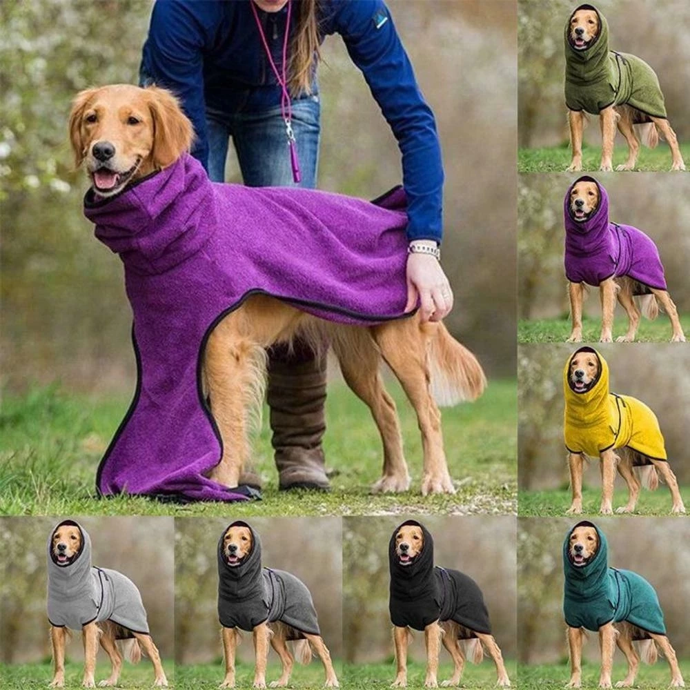 Microfiber Dog Bathrobe with Adjustable Buckle & Neck – Quick-Dry Towel Robe for Cats & Dogs, All Sizes – Machine Washable Pet Drying Coat