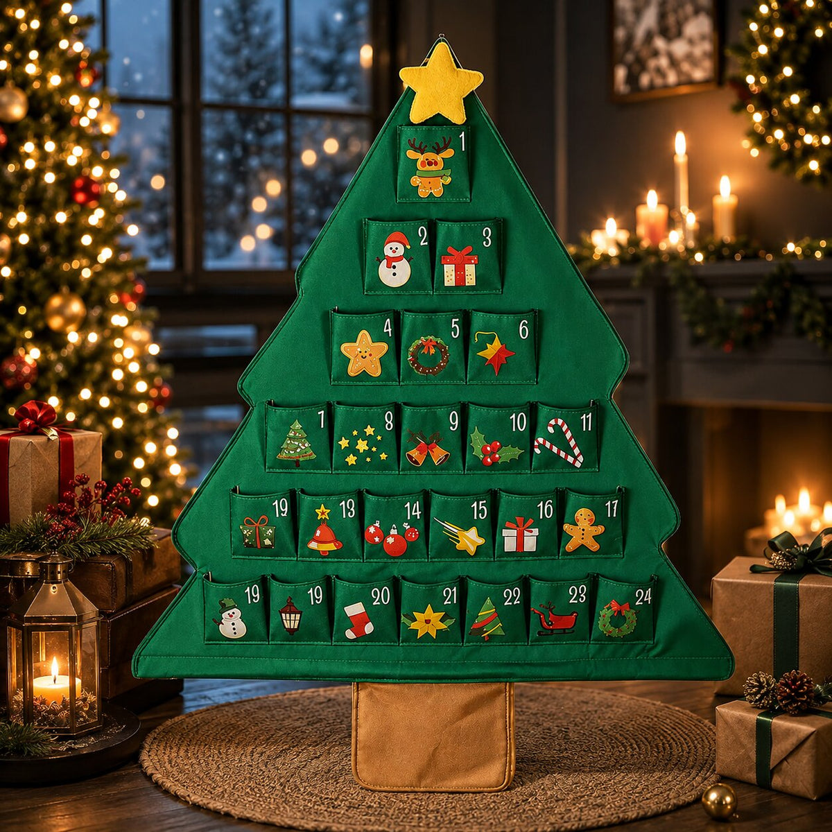 Fill-Your-Own Countdown Calendar with 24 Pockets – Reusable Tree Design for Daily Holiday Surprises, Gifts & Treats