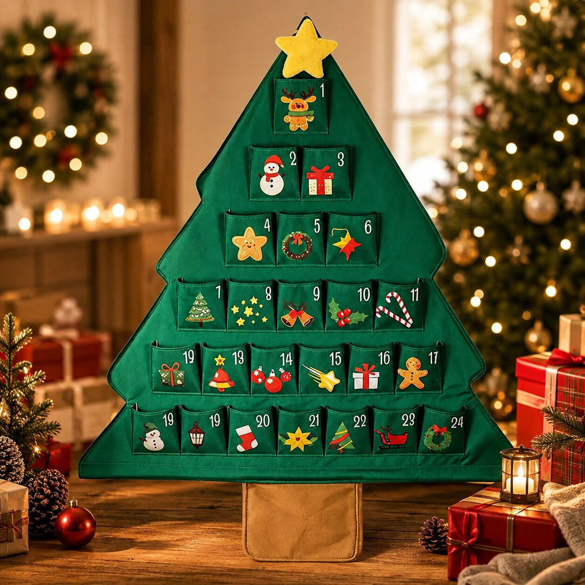 Fill-Your-Own Countdown Calendar with 24 Pockets – Reusable Tree Design for Daily Holiday Surprises, Gifts & Treats