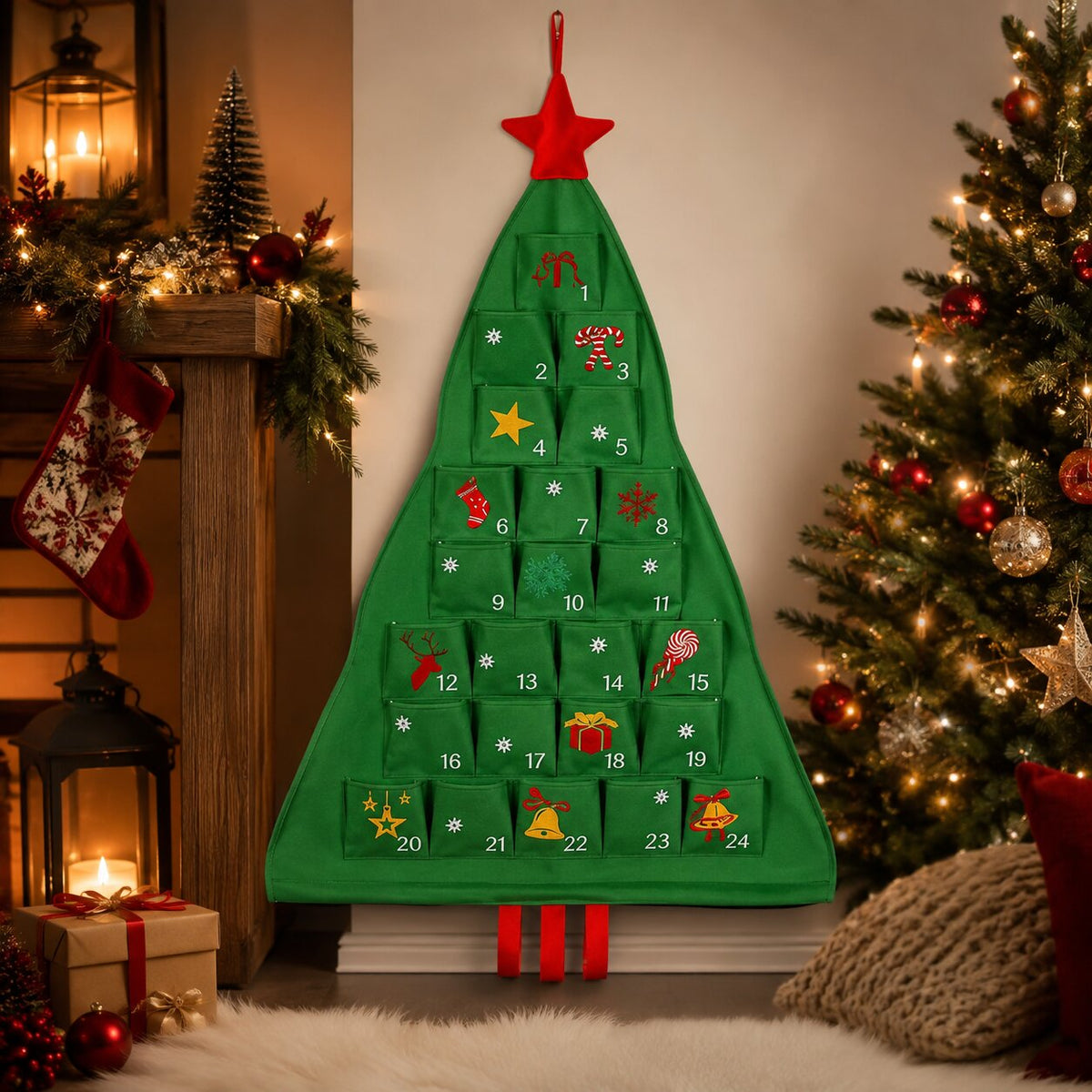 Fill-Your-Own Countdown Calendar with 24 Pockets – Reusable Tree Design for Daily Holiday Surprises, Gifts & Treats