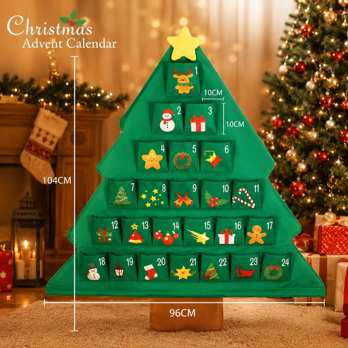 Fill-Your-Own Countdown Calendar with 24 Pockets – Reusable Tree Design for Daily Holiday Surprises, Gifts & Treats