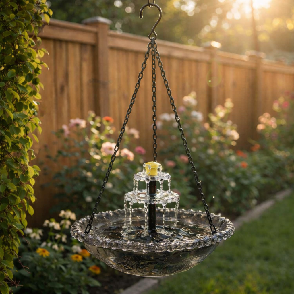 Solar Powered Outdoor Bird Bath with Cascading Water Feature in Glass for Patio and Backyard Wildlife | Thomler