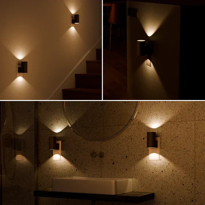 Automatic Sensor Night Light for Bedroom Hallway Black ABS Plug-In Dimmable LED Ambient Lighting 3000K Warm Glow 4.2 Inch Wall Mount | Thomler
