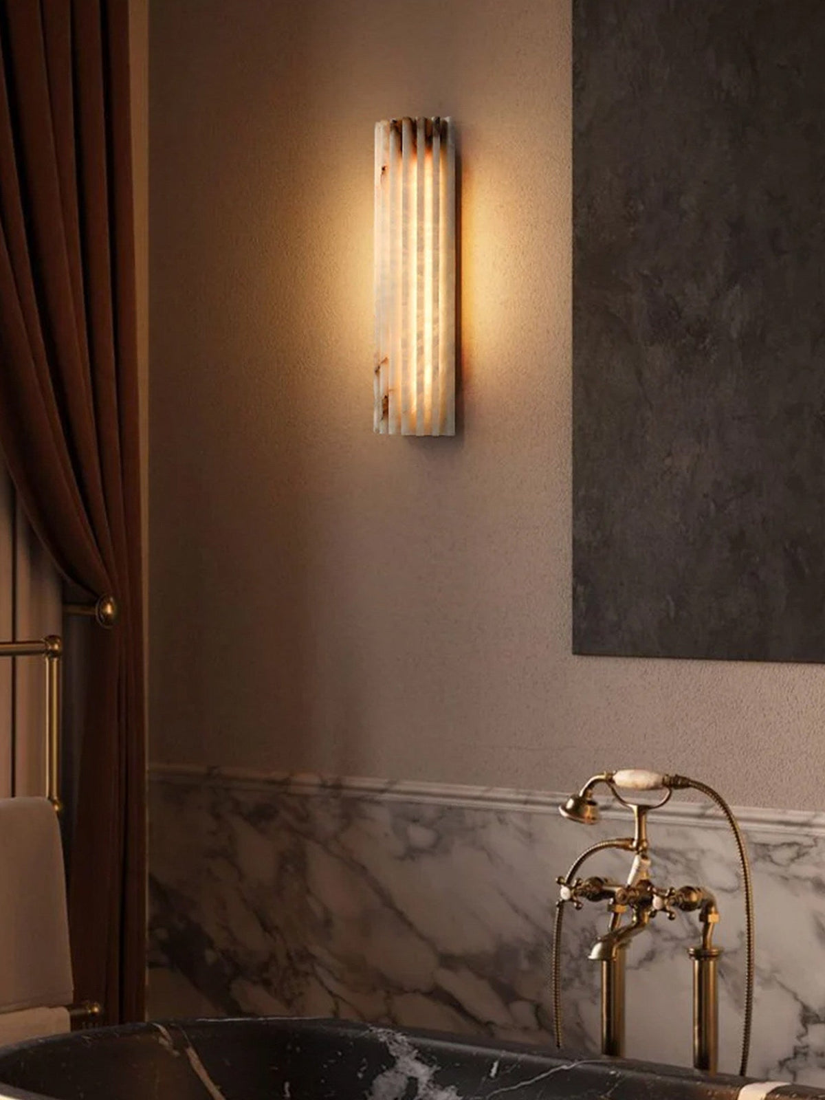 Aplique de pared de piedra natural de 12 pulgadas con LED integrado y superficie estriada, lámpara de interior para dormitorio, pasillo y sala de estar con luz ambiental cálida | Thomler