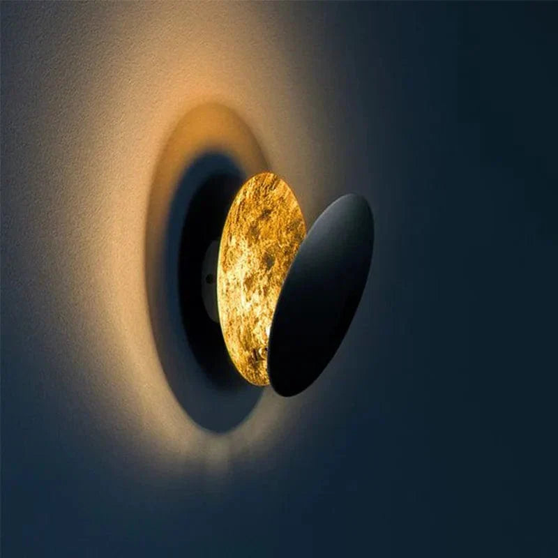 Adjustable Eclipse Wall Sconce 12-Inch Diameter Rotating Metal Disc Black Finish Ambient Accent Light for Bedroom Living Room Hallway Indoor | Thomler