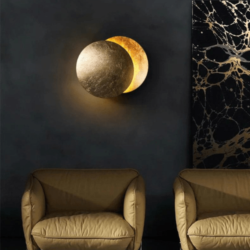 Adjustable Eclipse Wall Sconce 12-Inch Diameter Rotating Metal Disc Black Finish Ambient Accent Light for Bedroom Living Room Hallway Indoor | Thomler