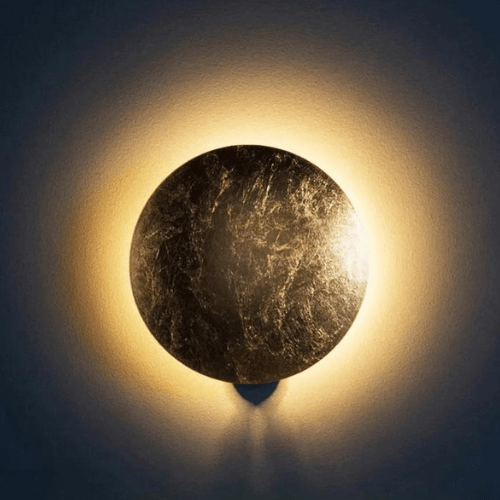 Adjustable Eclipse Wall Sconce 12-Inch Diameter Rotating Metal Disc Black Finish Ambient Accent Light for Bedroom Living Room Hallway Indoor | Thomler