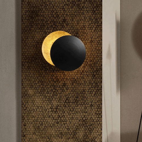 Adjustable Eclipse Wall Sconce 12-Inch Diameter Rotating Metal Disc Black Finish Ambient Accent Light for Bedroom Living Room Hallway Indoor | Thomler