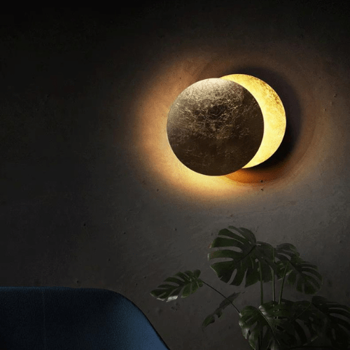 Adjustable Eclipse Wall Sconce 12-Inch Diameter Rotating Metal Disc Black Finish Ambient Accent Light for Bedroom Living Room Hallway Indoor | Thomler