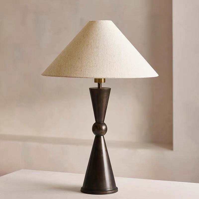 Bronze Iron Accent Lamp with Natural Linen Shade – 21.7 in Height for Nightstands, Console Tables & Entryways – Sculptural Base Design | Thomler
