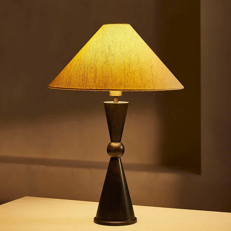 Bronze Iron Accent Lamp with Natural Linen Shade – 21.7 in Height for Nightstands, Console Tables & Entryways – Sculptural Base Design | Thomler