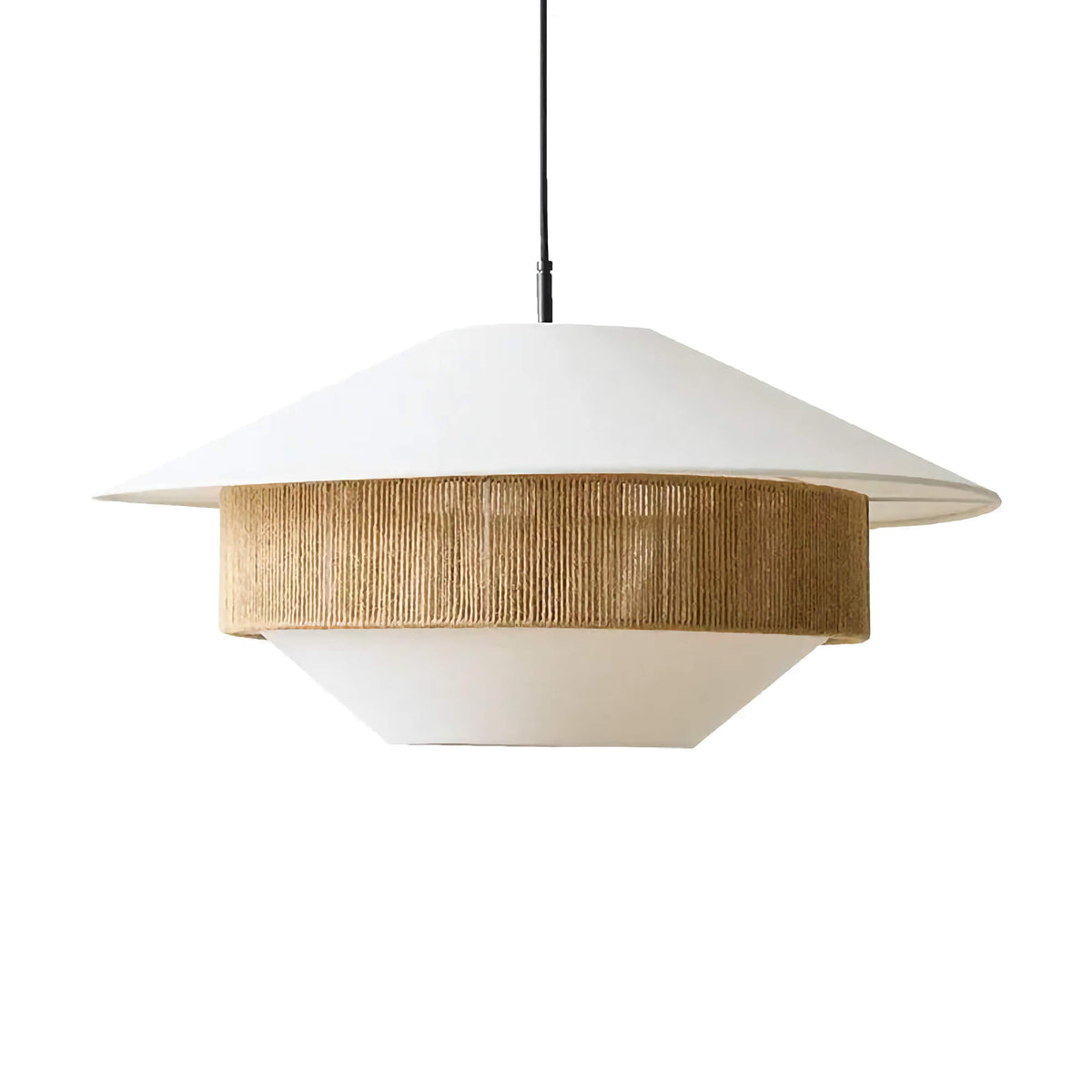 Gevlochten hanglamp in rotanstijl, bruin katoen, 50 cm, eetkamer, slaapkamer, zachte gloed, plafondlamp, Japandi, minimalistisch, woonkamer, natuurlijke vezel, Ce | Thomler