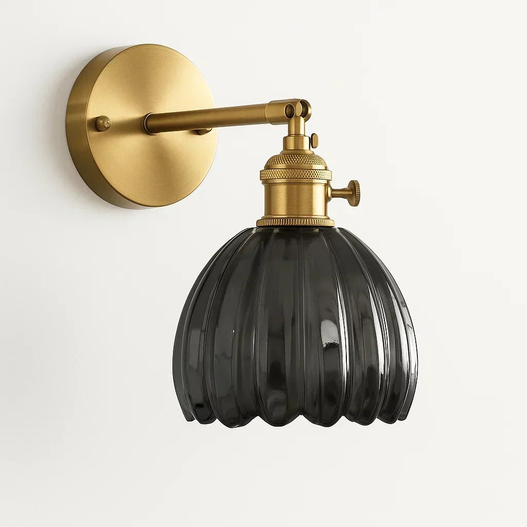 Tulip Glass Sconce with Brass Arm 7 in Floral Shade E27 Socket Bedside Hallway Ambient Light Vintage Decorative Fixture for Bedroom Living R | Thomler