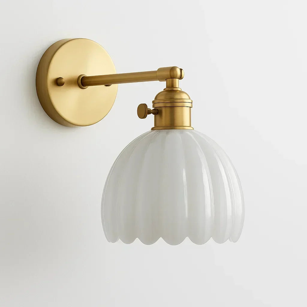 Tulip Glass Sconce with Brass Arm 7 in Floral Shade E27 Socket Bedside Hallway Ambient Light Vintage Decorative Fixture for Bedroom Living R | Thomler
