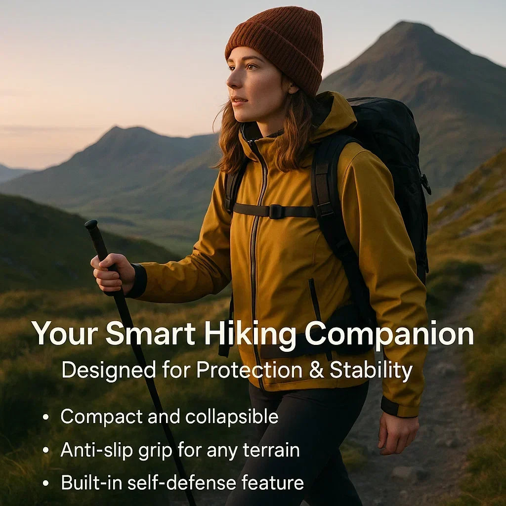Spring-Loaded Defense Hiking Stick with Anti-Slip Grip for Trail & Urban Support