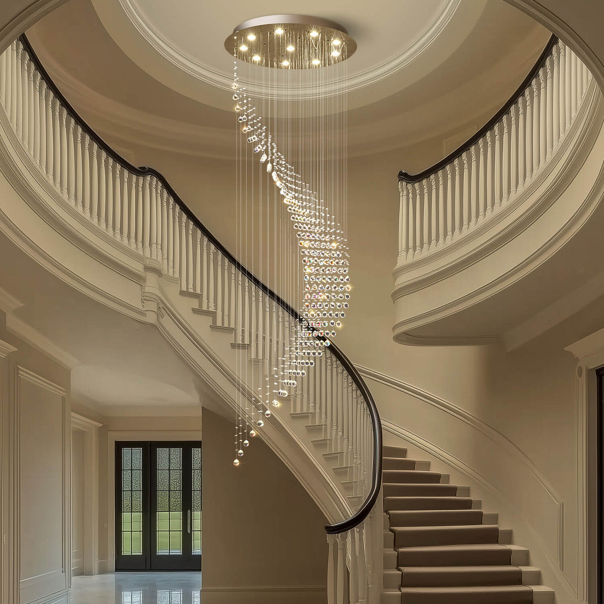 Cascading Crystal Fixture Chrome Finish GU10 Dimmable for Tall Foyers Stairwells Double-Height Rooms Adjustable Height Hanging Light | Thomler