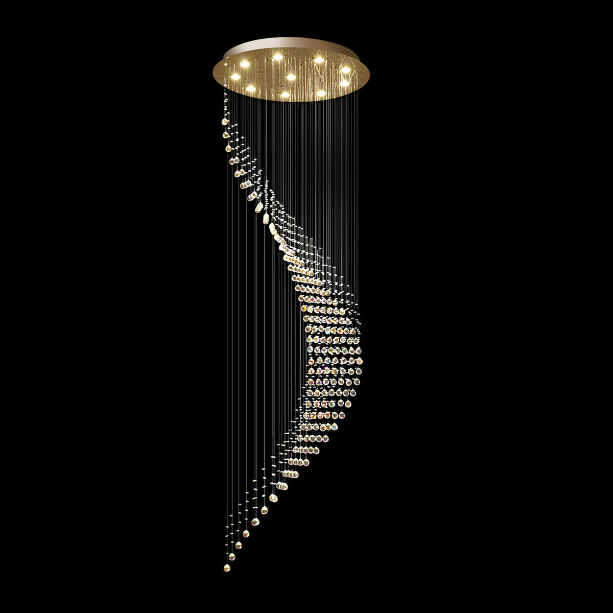 Cascading Crystal Fixture Chrome Finish GU10 Dimmable for Tall Foyers Stairwells Double-Height Rooms Adjustable Height Hanging Light | Thomler