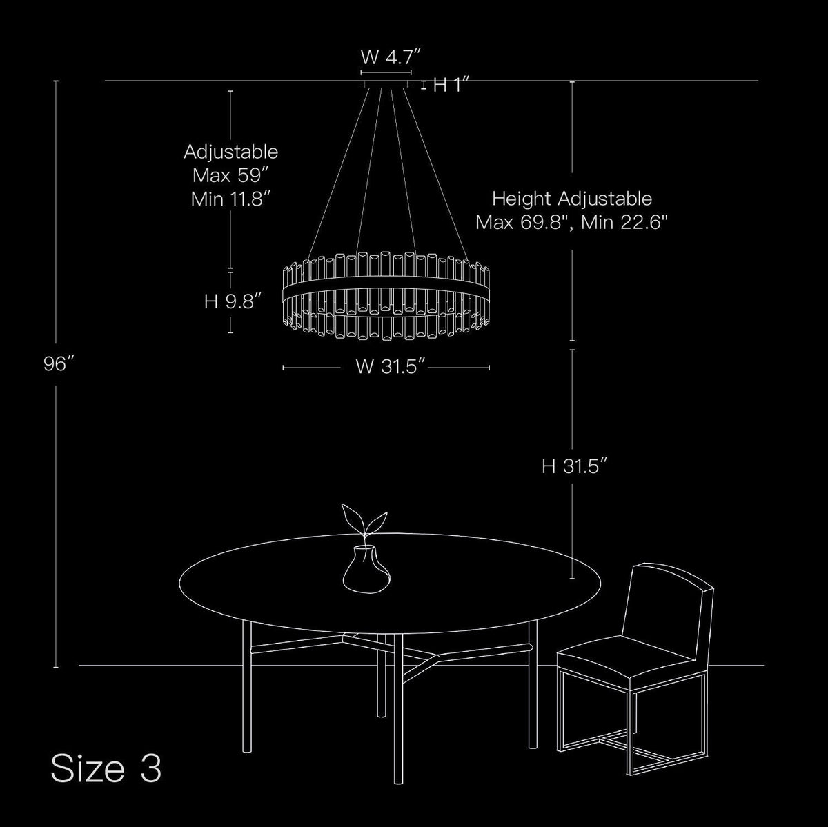 Tiered Crystal Ceiling Fixture in Gold Finish for Dining Rooms and Kitchen Islands – Adjustable Height, Multi-Size Options, E12 Candelabra B | Thomler