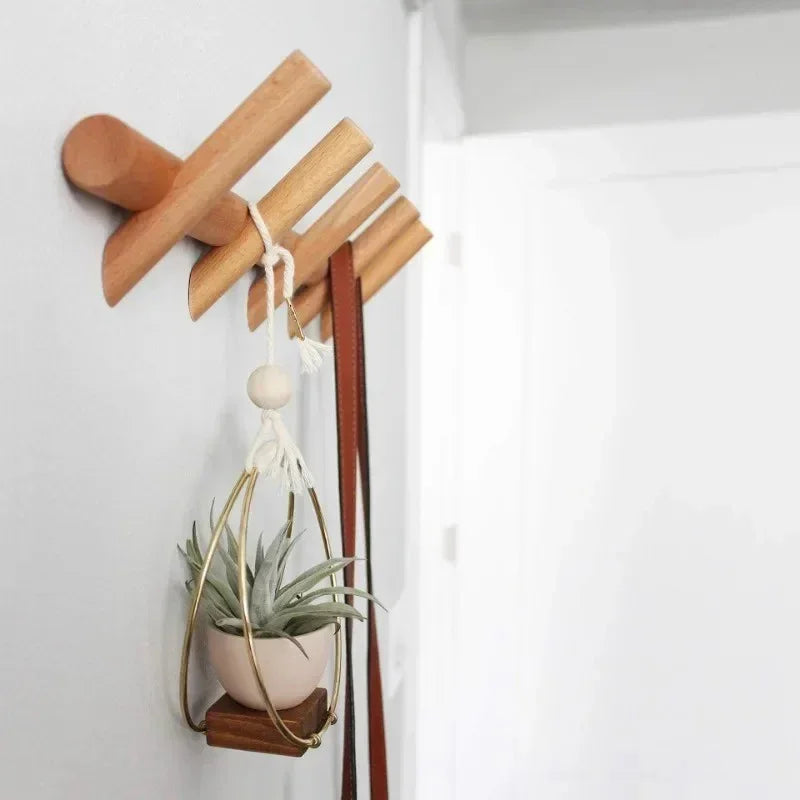 Perchero de pared con ganchos, madera de roble macizo, opciones de 4 o 5 ganchos, colgador de pared para dormitorio, baño o recibidor, decoración minimalista escandinava | Thomler