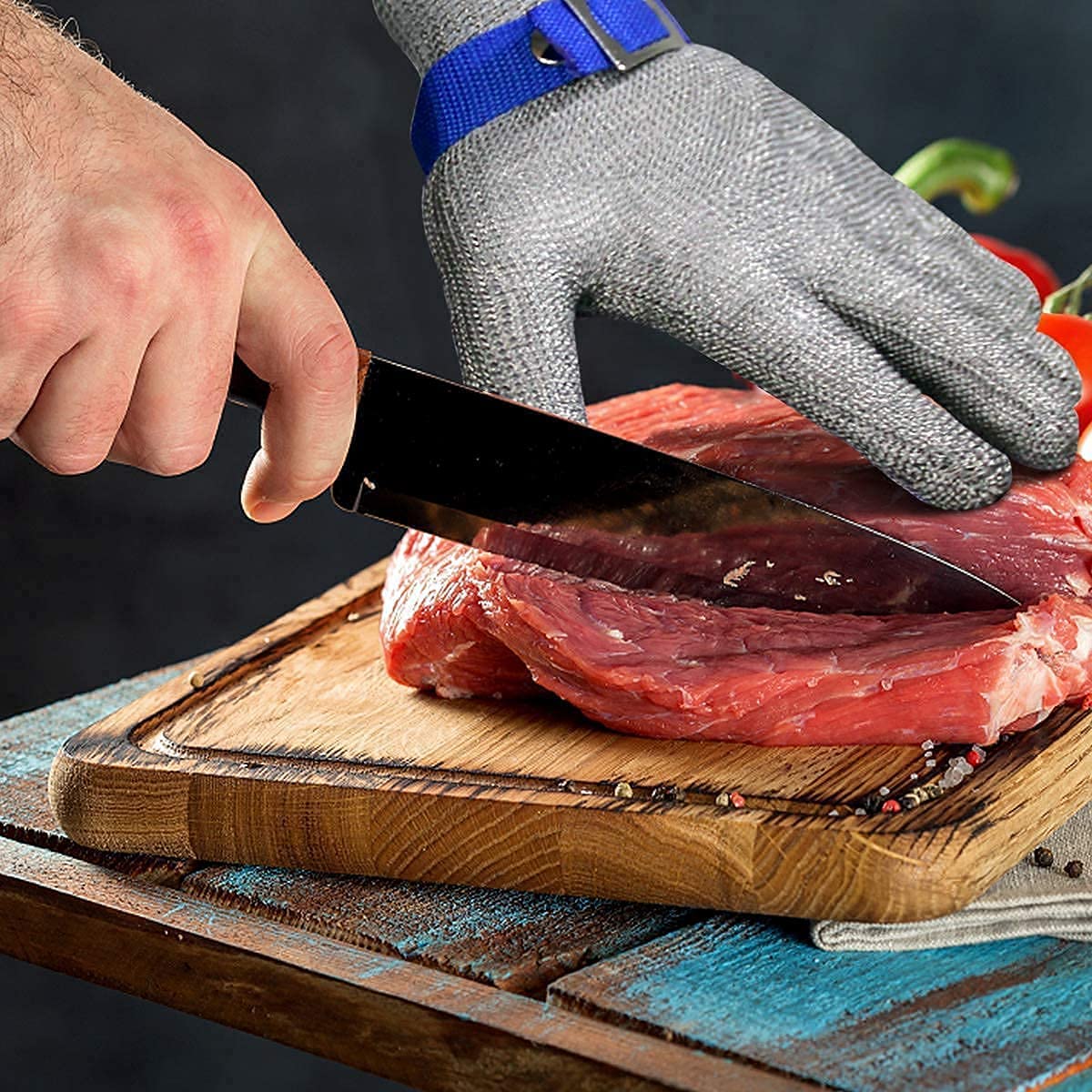 Snijbestendige veiligheidshandschoen van roestvrij staal gaas voor de keuken, oesters openen, vissen en voedselbereiding