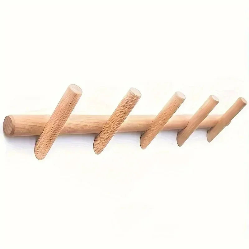 Perchero de pared con ganchos, madera de roble macizo, opciones de 4 o 5 ganchos, colgador de pared para dormitorio, baño o recibidor, decoración minimalista escandinava | Thomler