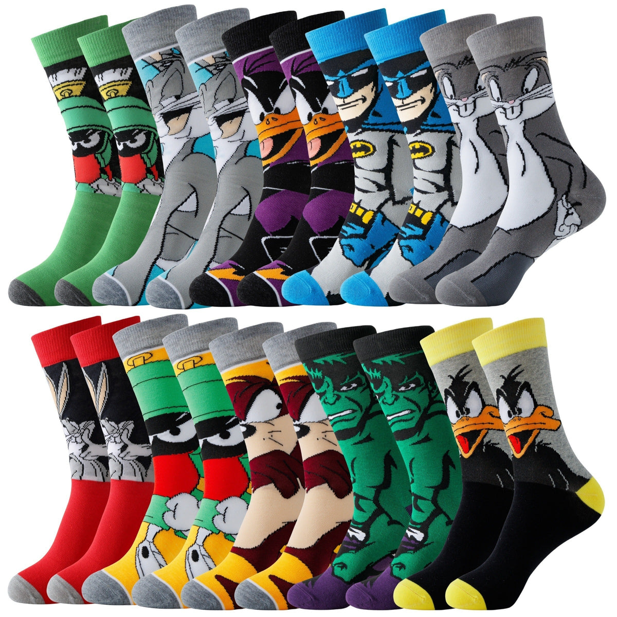 Unisex-Knöchelsocken, 20er-Pack, Polyester-Elasthan-Mischgewebe, mehrfarbige Cartoon-Designs, niedrig geschnitten, sportliche Crew-Socken für Sneaker, Laufen und den täglichen Gebrauch, Herren & Damen | Thomler