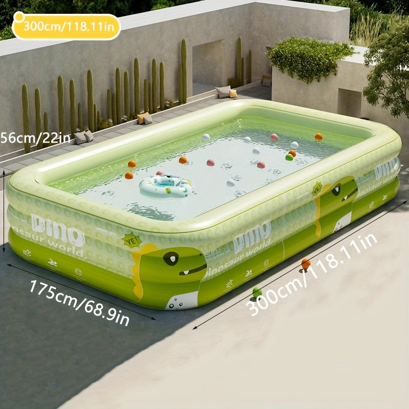 Aufblasbarer Dinosaurier-Planschbecken für sommerlichen Spaß im Garten – Strapazierfähiges PVC-Kinderbecken für Kleinkinder, Kinder & Familien – Einfacher Aufbau, tragbarer Wasserspaß