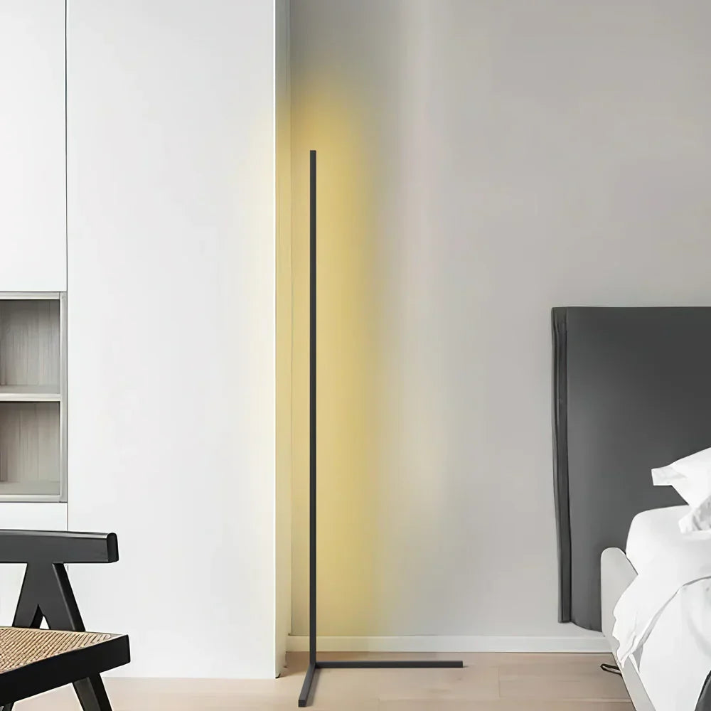 Wireless Remote LED Uplight with Adjustable Brightness for Bedroom, Living Room & Study Spaces | Modern Tall Pole Lamp in Black | Thomler