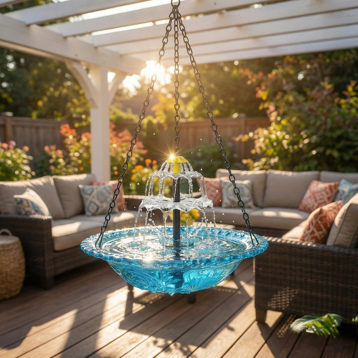 Solar Powered Outdoor Bird Bath with Cascading Water Feature in Glass for Patio and Backyard Wildlife | Thomler