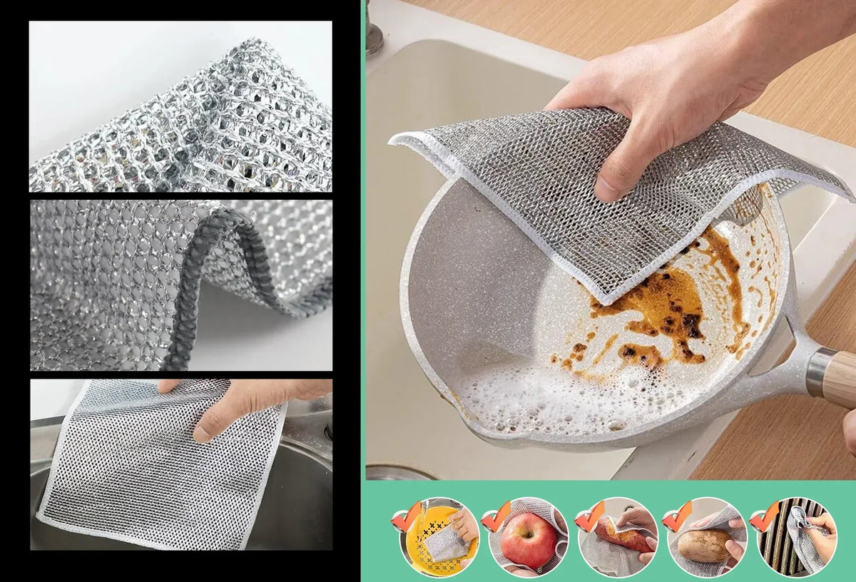 Mesh schuursponsjes voor de keuken, reinigingsset, krasvrije afwasspons voor pannen en kookgerei, 10-pack | Thomler