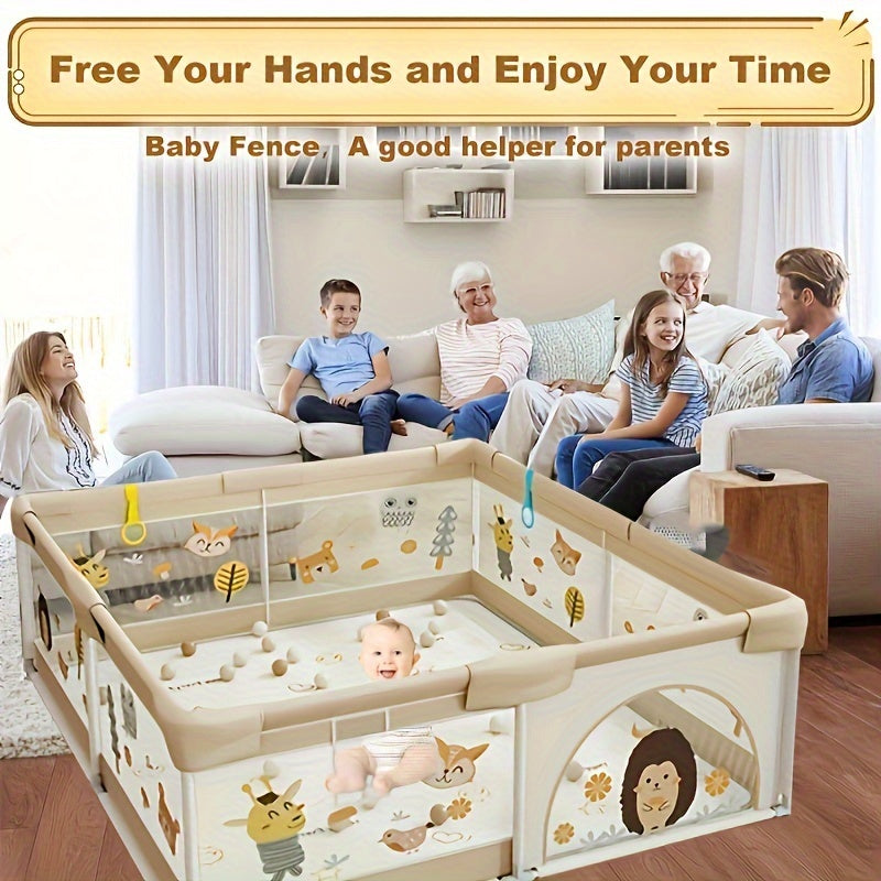 Cushioned Baby Play Yard with Animal Prints for Safe Indoor & Outdoor Exploration | Thomler