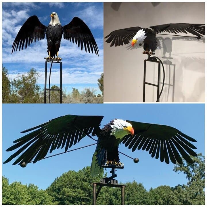 Metal Spinning Garden Wind Spinner Sculpture for Yard Outdoor Lawn Ornament Kinetic Windmill Decor Bird Eagle Owl Patio Balcony Decorative